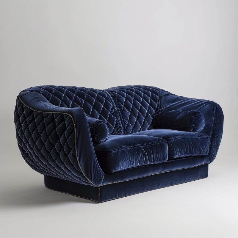 Sofa pikowana, welurowe obicie, kolor granat, lata 70