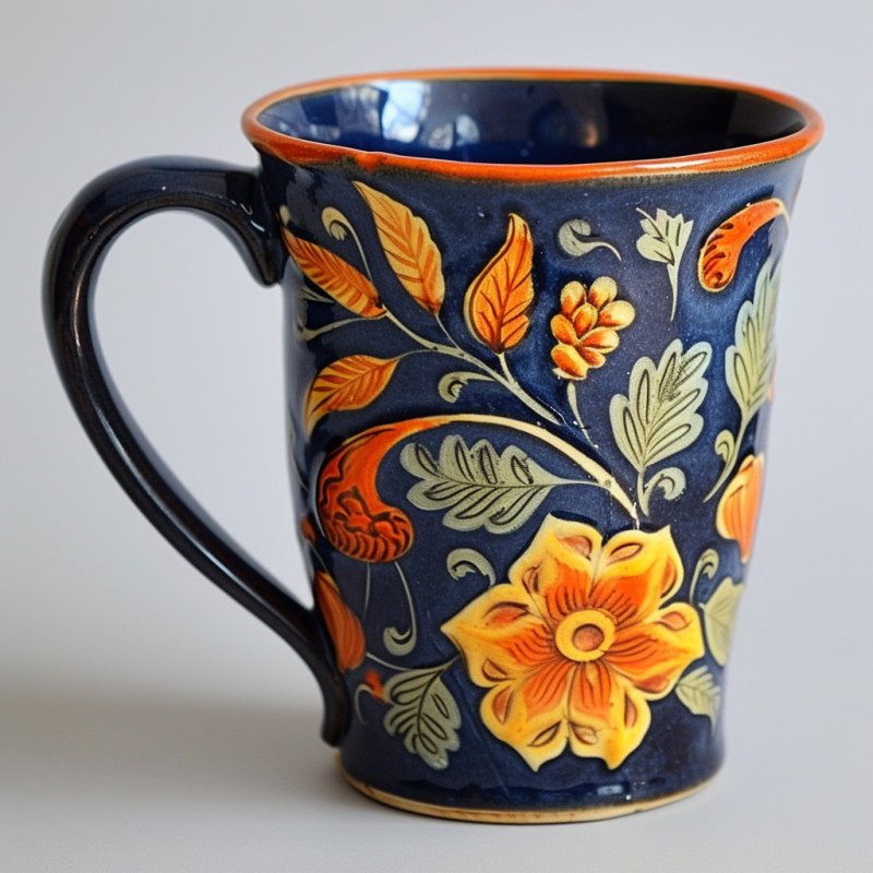 Unikatowy granatowy kubek ceramiczny, ręcznie malowany z 1940 roku