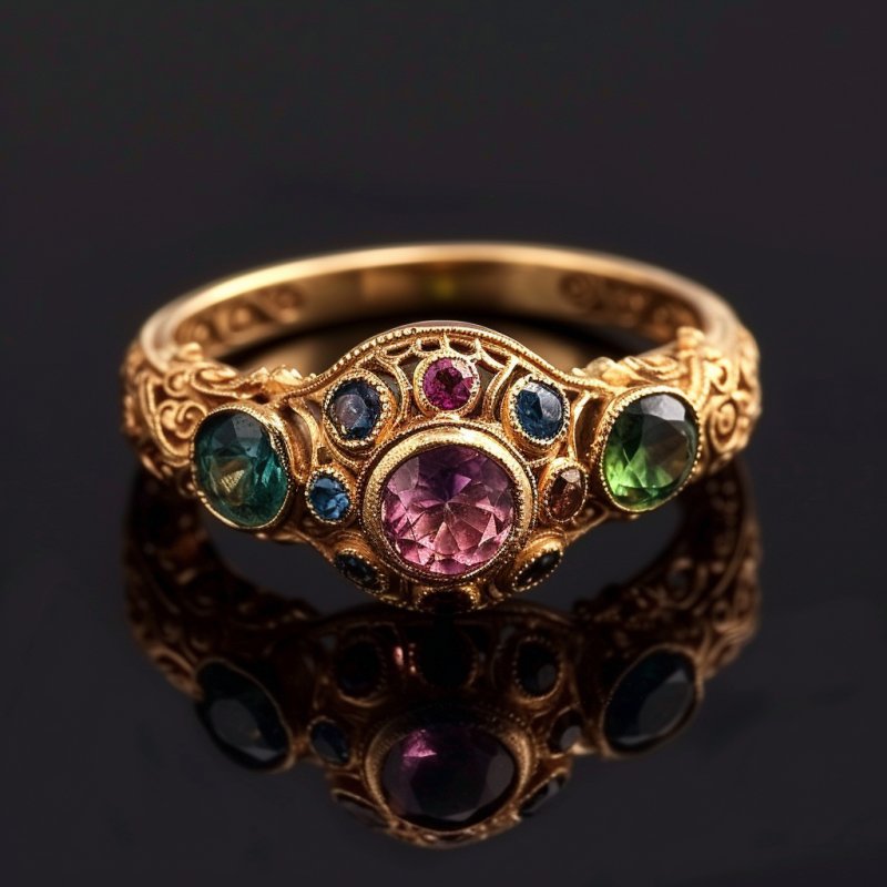 Złoty pierścionek w stylu wiktoriańskim, lata 20 XX wieku