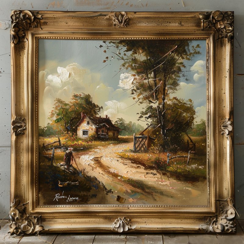 Pejzaż Wiejski, olej na płótnie z XIX wieku