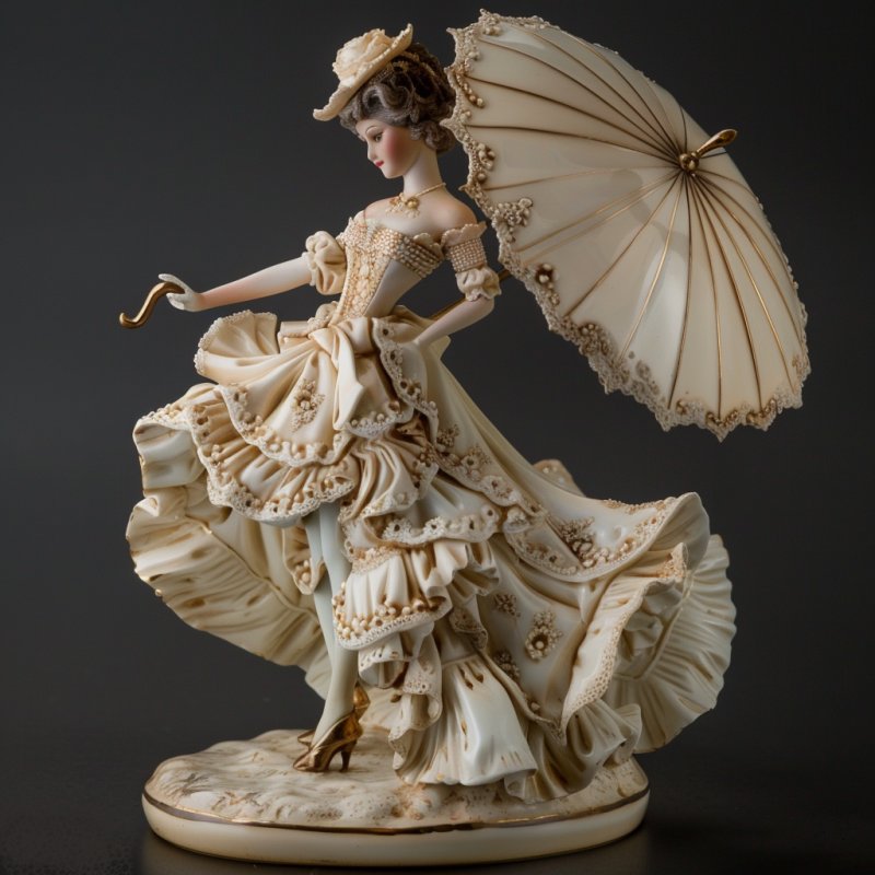 Porcelanowa figurka Dama z parasolką z XIX wieku