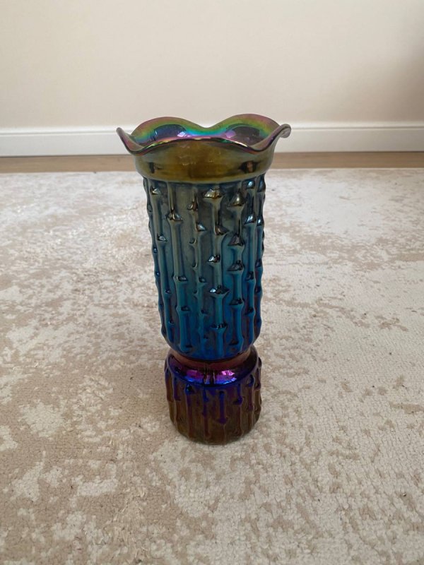 Ryzowany wazon vintage szkło artystyczne, lata 60