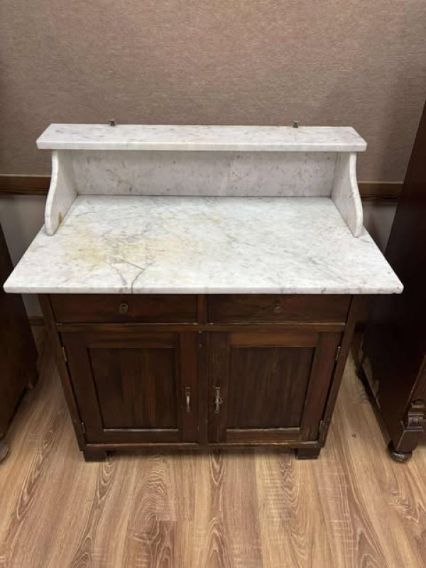 Drewniana Szafka Łazienkowa z Marmurowym Blatem - 01 Drewniana Szafka Łazienkowa z Marmurowym Blatem - 01