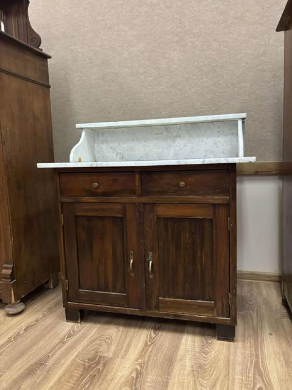 Drewniana Szafka Łazienkowa z Marmurowym Blatem - 03 Drewniana Szafka Łazienkowa z Marmurowym Blatem - 03