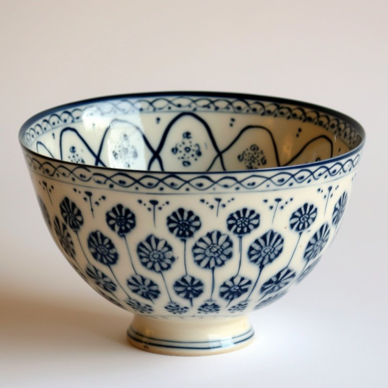 Miseczka ceramiczna z lat 20. XX wieku z granatowymi wzorami