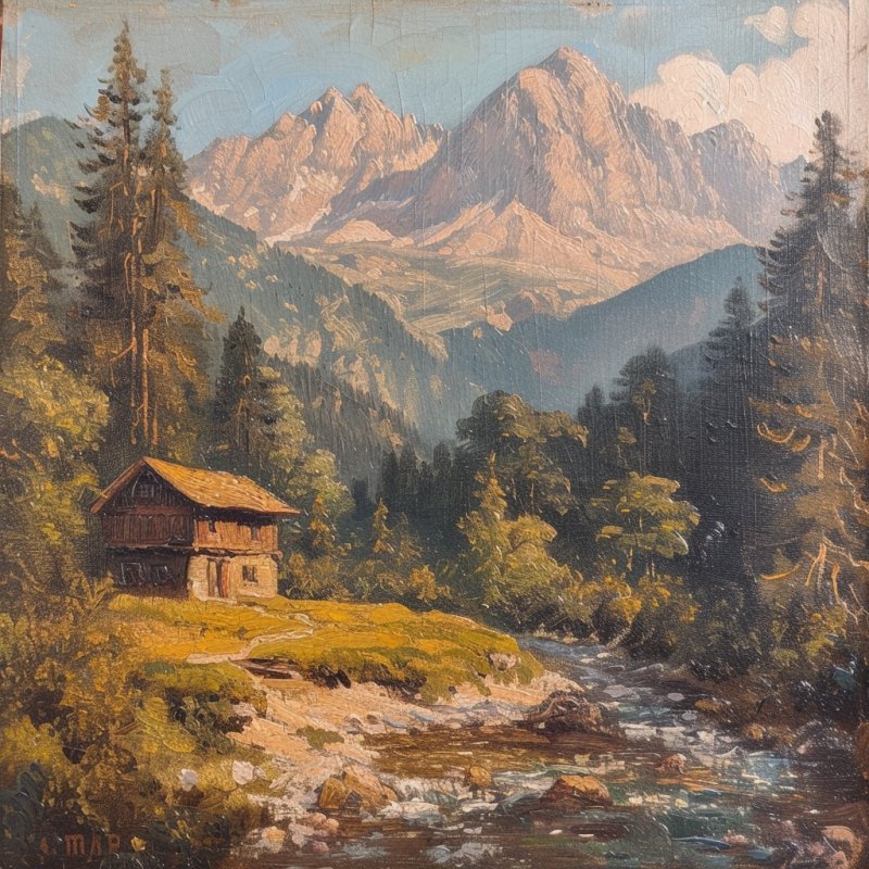 Obraz olejny krajobraz górski, przełom XIX i XX wieku - 01 Obraz olejny krajobraz górski, przełom XIX i XX wieku - 01