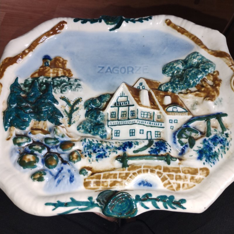 Stara porcelana talerz z napisem zagórze