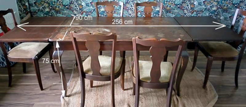 Stół rozkładany vintage + 6 krzeseł