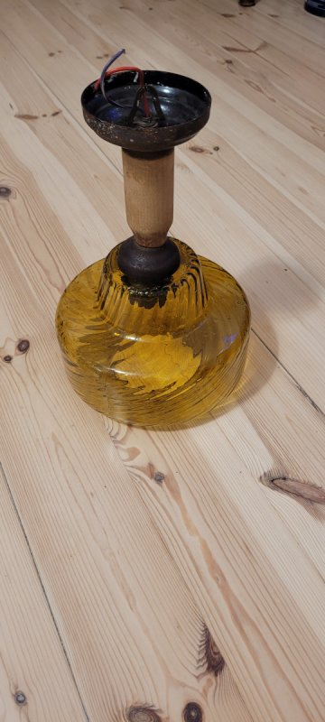 Lampa wisząca, styl PRL, 1 żarówka, klosz miodowy - 02