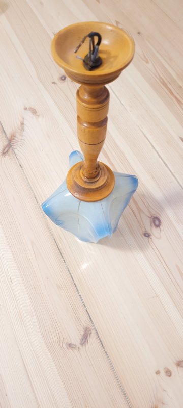 Lampa wisząca, styl PRL, 1 żarówka, klosz niebiesk