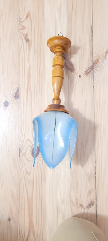 Lampa wisząca, styl PRL, 1 żarówka, klosz niebiesk - 01