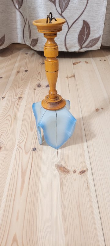 Lampa wisząca, styl PRL, 1 żarówka, klosz niebiesk - 02