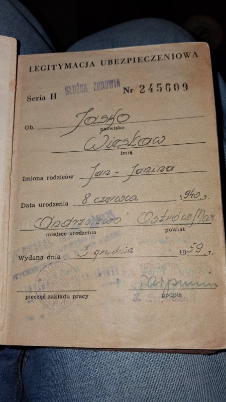 Legitymacja ubezpieczeniowa 1959r