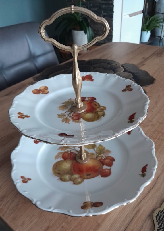 Vintage patera dwupoziomowa motyw owoce