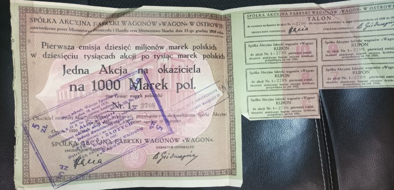 Akcje fabryki wagon 1919r