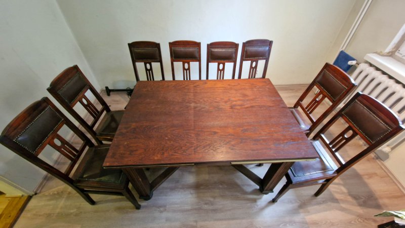 Stół secesyjny + 8 krzeseł