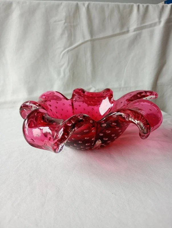 Żurawinowa patera murano wykonana w technice bulli - 02