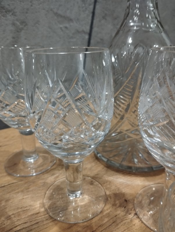 Zestaw kryształowy karafka z kieliszkami PRL - 01