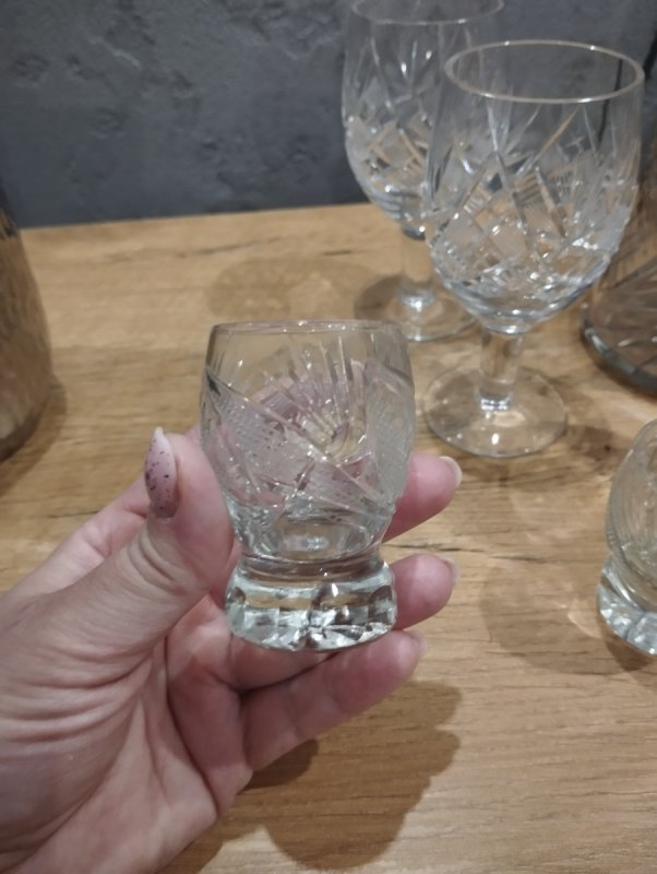 Zestaw kryształowy karafka z kieliszkami PRL - 02