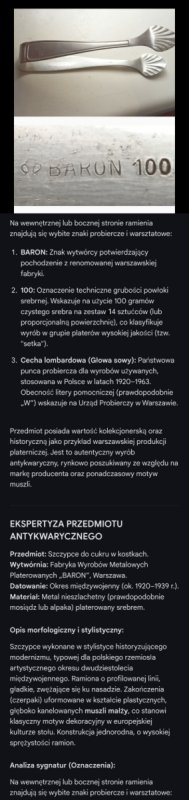 Szczypce do cukru w kostkach baron punca probiorcza