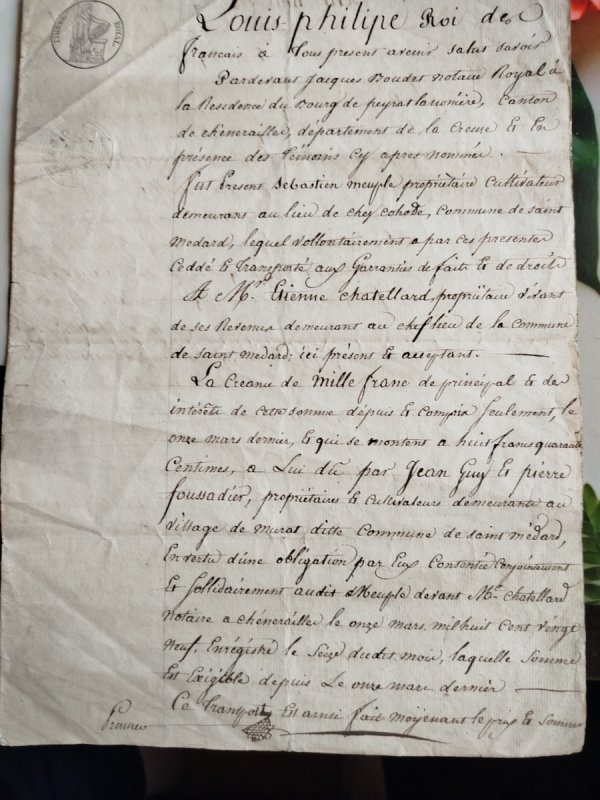 Francuski rękopis z czasów Ludwika Filipa, 1830