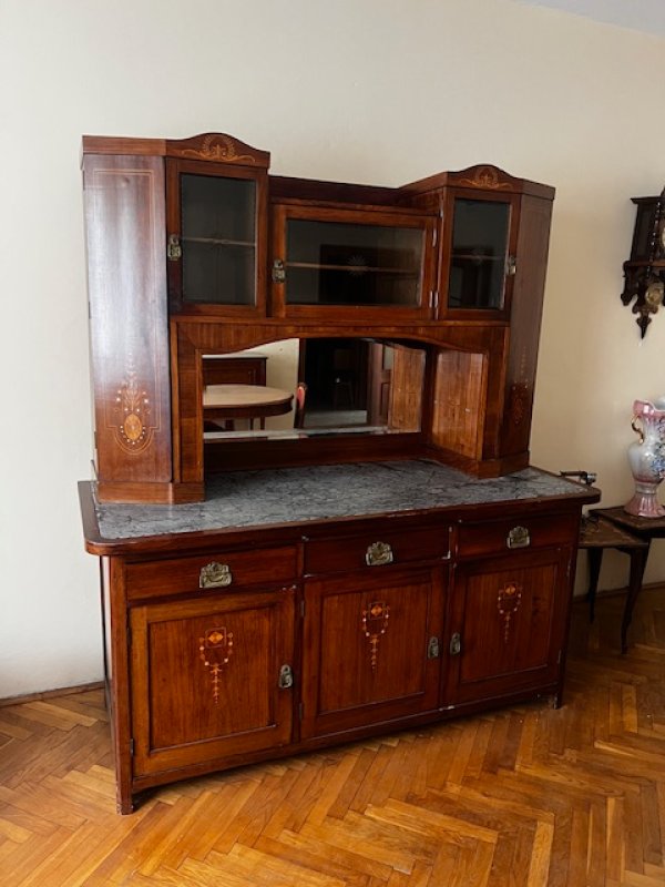 Zabytkowy kredens salonowy z intarsjami, ArtDeco - 01