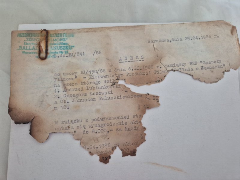Ballada o Januszku 1987 dokument umowa z aktorami
