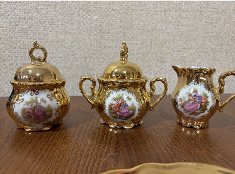 Retro PRL Wystawny Serwis 21el Porcelana Złoto 24k - 02
