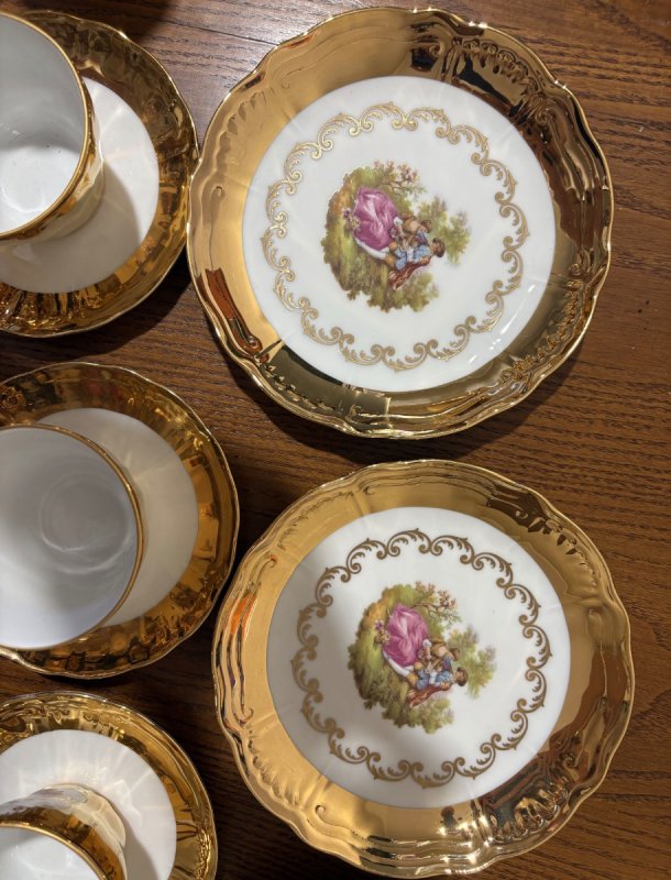 Retro PRL Wystawny Serwis 21el Porcelana Złoto 24k - 05