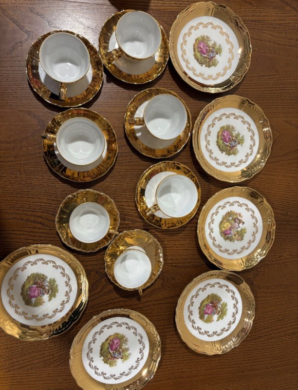 Retro PRL Wystawny Serwis 21el Porcelana Złoto 24k - 07
